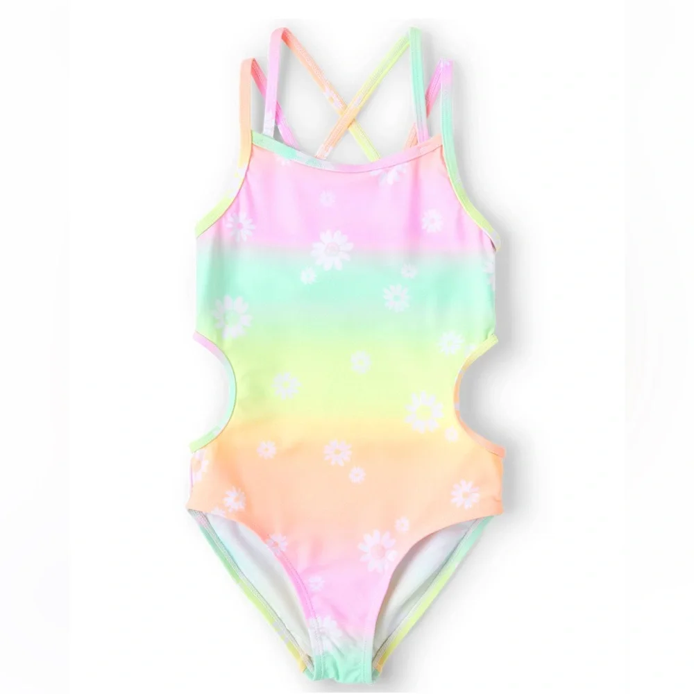 The Children’s Place Girls Rainbow Daisy Cutout One Piece Swimsuit 7/8